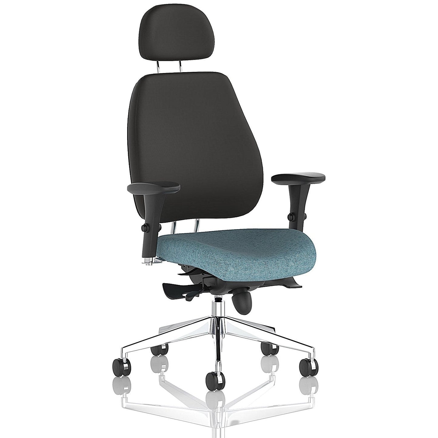 Chiro Plus High Black Back Chair With Headrest, Height Adjustable Arms, Rivet Quench Easy2Order : KCUP2779