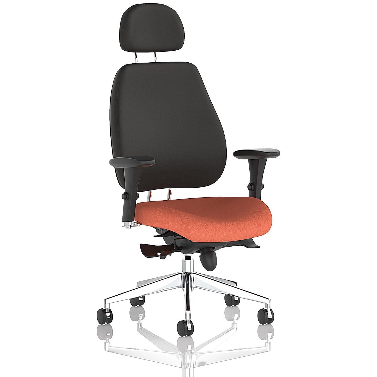 Chiro Plus High Black Back Chair With Headrest, Height Adjustable Arms, Quest Crab Easy2Order : KCUP2781