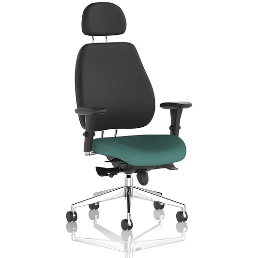 Chiro Plus High Black Back Chair With Headrest, Height Adjustable Arms, Quest Kelp Easy2Order : KCUP2782