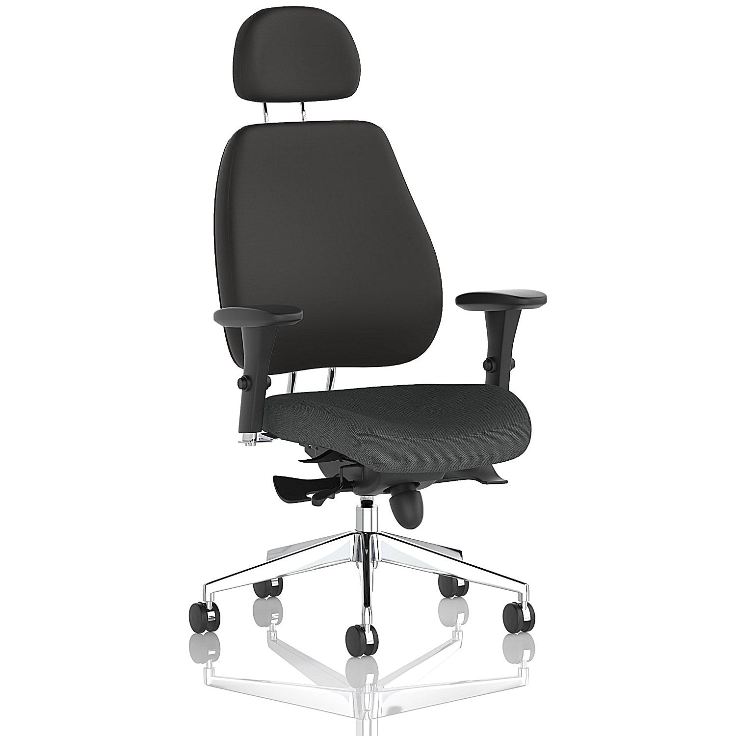 Chiro Plus High Black Back Chair With Headrest, Height Adjustable Arms, Quest Mussel Easy2Order : KCUP2784