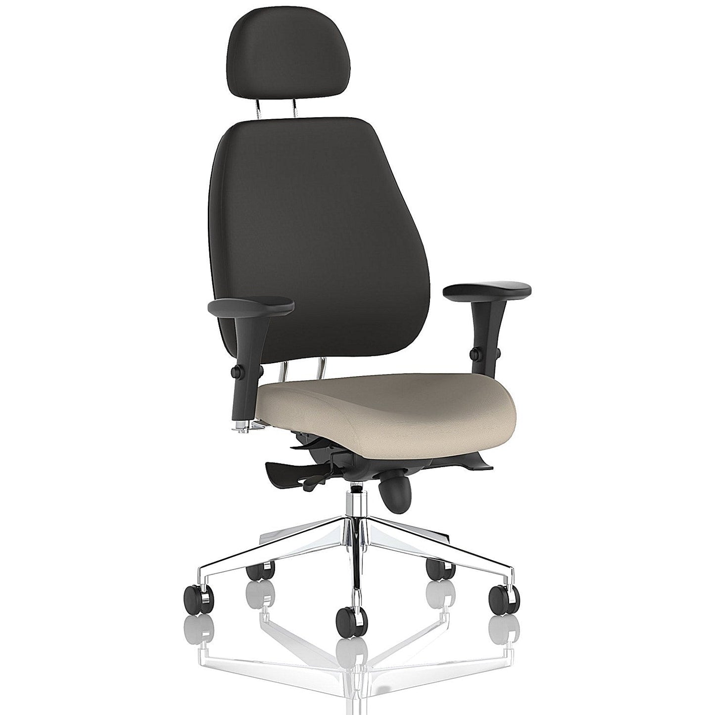 Chiro Plus High Black Back Chair With Headrest, Height Adjustable Arms, Quest Salt Easy2Order : KCUP2785