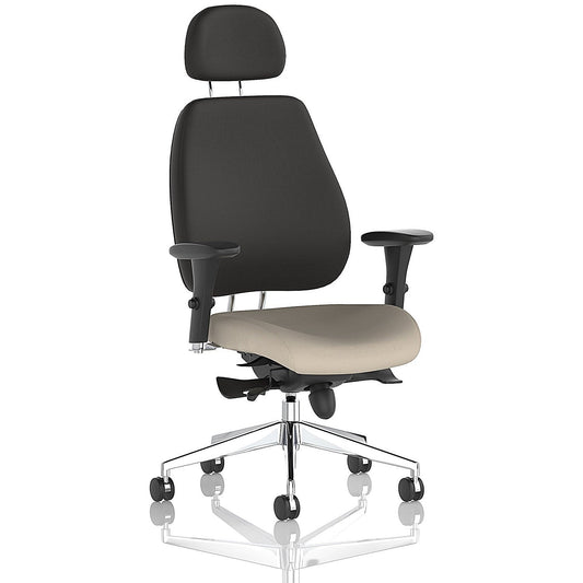 Chiro Plus High Black Back Chair With Headrest, Height Adjustable Arms, Quest Salt Easy2Order : KCUP2785