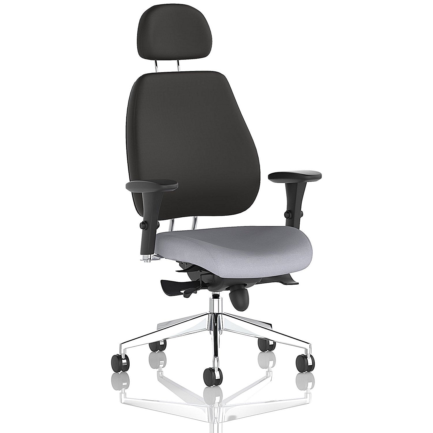 Chiro Plus High Black Back Chair With Headrest, Height Adjustable Arms, Quest Shell Easy2Order : KCUP2786
