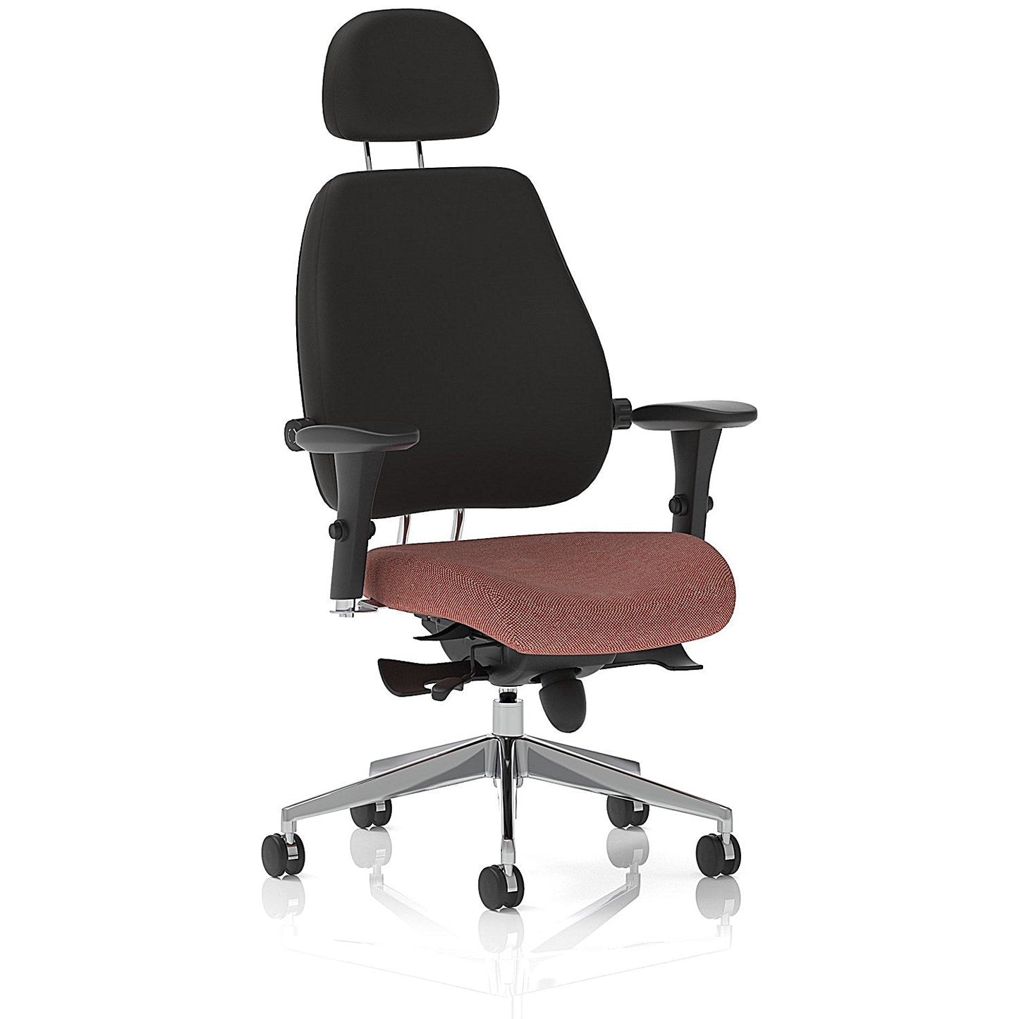Chiro Plus High Black Back Chair With Headrest, Height Adjustable Arms, Rivet Forge Easy2Order : KCUP2801