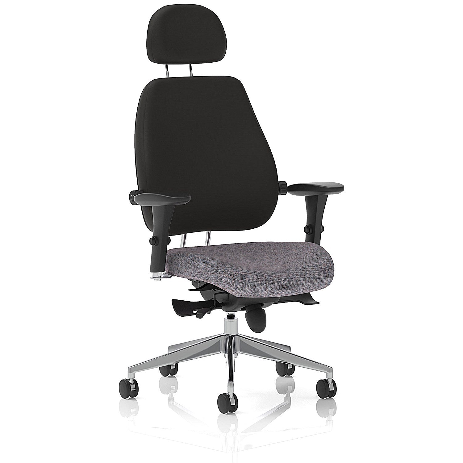 Chiro Plus High Black Back Chair With Headrest, Height Adjustable Arms, Rivet Fuse Easy2Order : KCUP2802