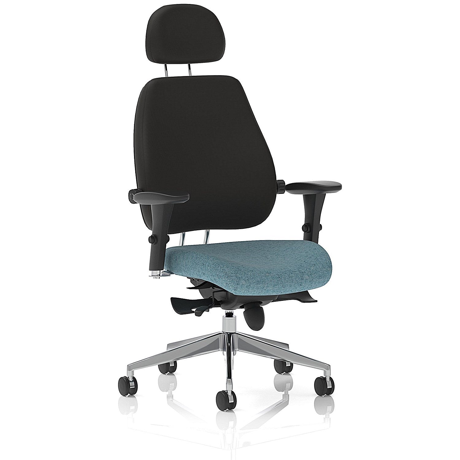 Chiro Plus High Black Back Chair With Headrest, Height Adjustable Arms, Rivet Quench Easy2Order : KCUP2803