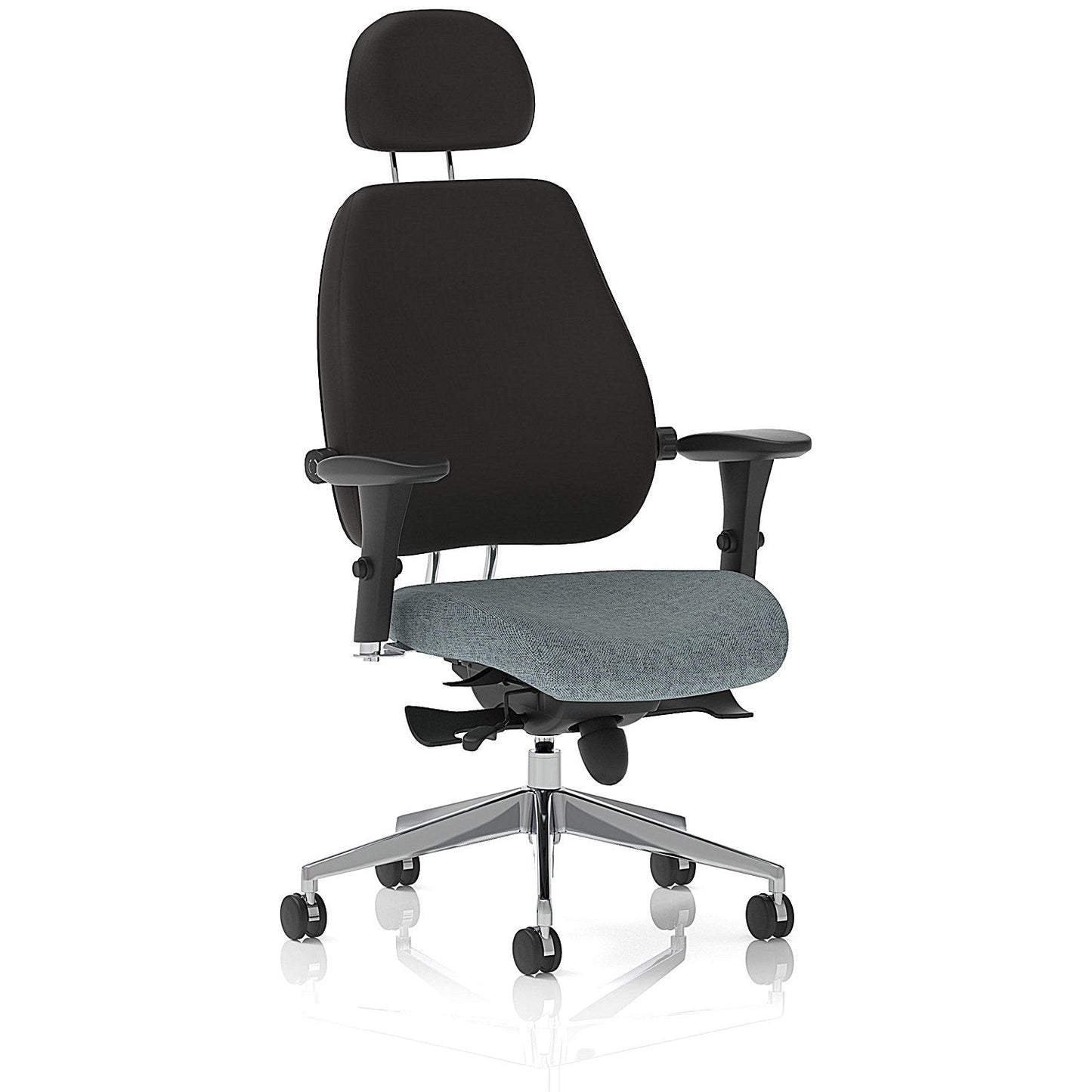 Chiro Plus High Black Back Chair With Headrest, Height Adjustable Arms, Rivet Tensile Easy2Order : KCUP2804