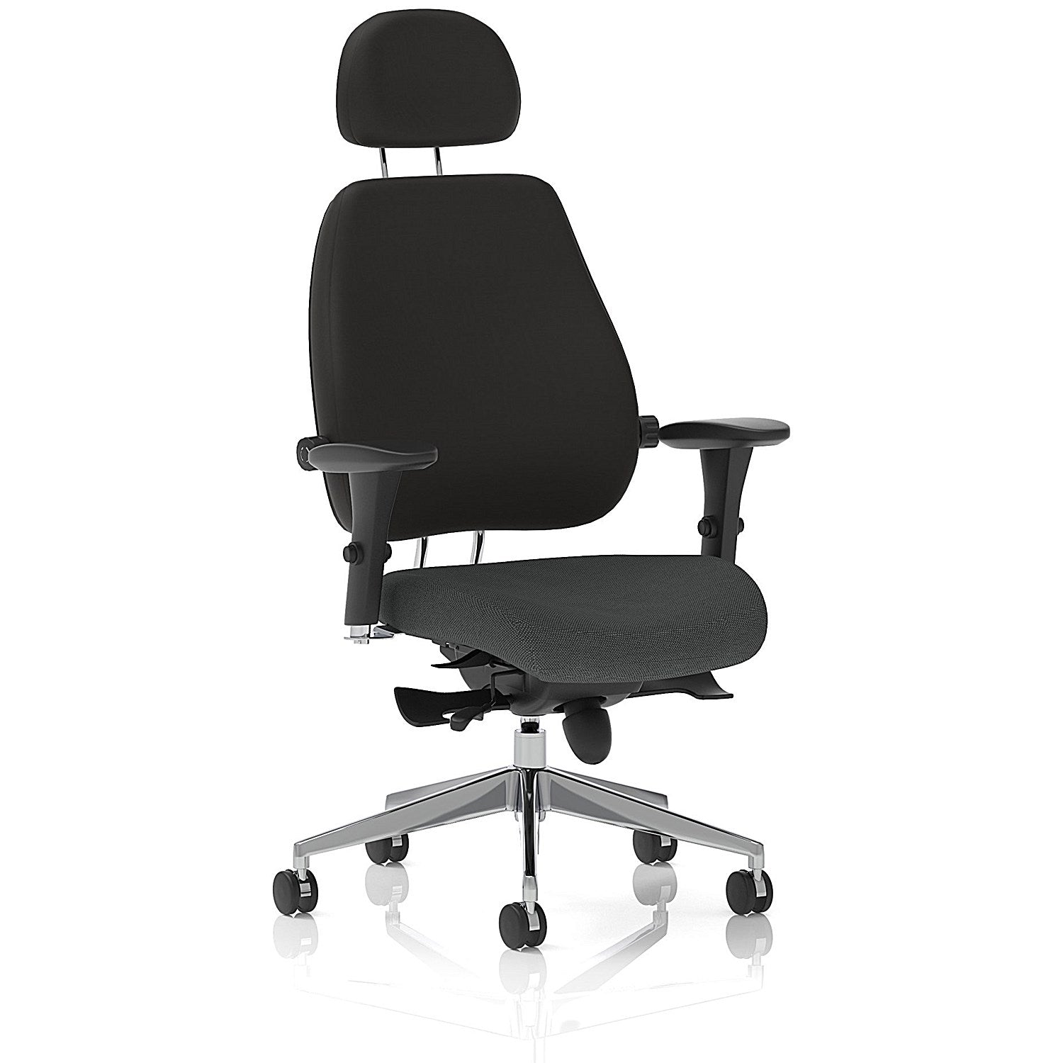 Chiro Plus High Black Back Chair With Headrest, Height Adjustable Arms, Quest Mussel Easy2Order : KCUP2808