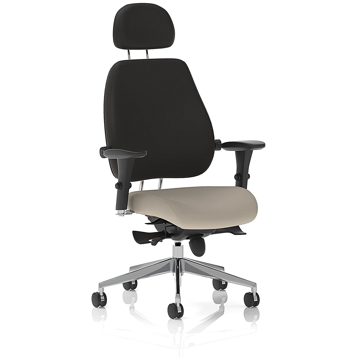 Chiro Plus High Black Back Chair With Headrest, Height Adjustable Arms, Quest Salt Easy2Order : KCUP2809