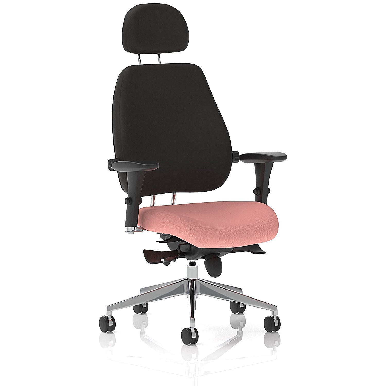 Chiro Plus High Black Back Chair With Headrest, Height Adjustable Arms, Quest Shrimp Easy2Order : KCUP2811