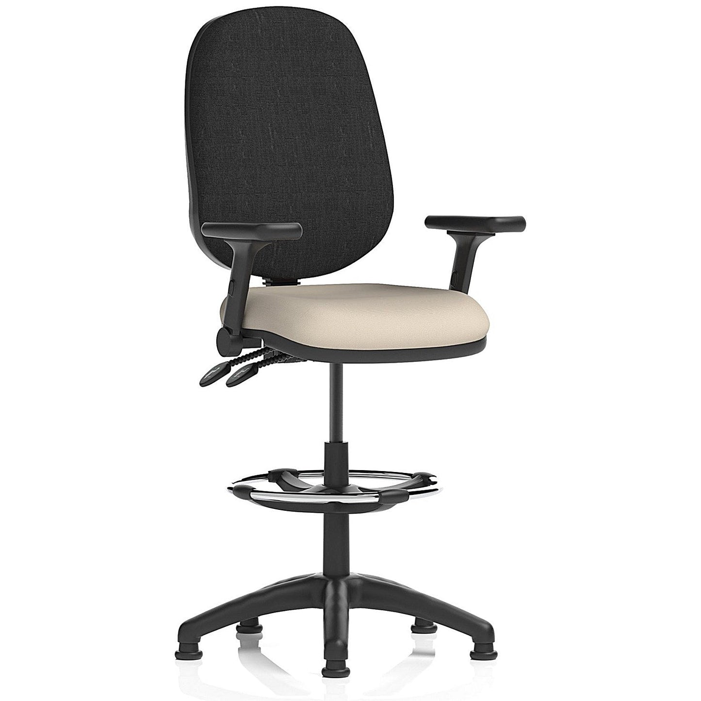 Eclipse Plus II Black Back High Rise Operator Chair, Folding Arms, Quest Salt Easy2Order : KCUP3229