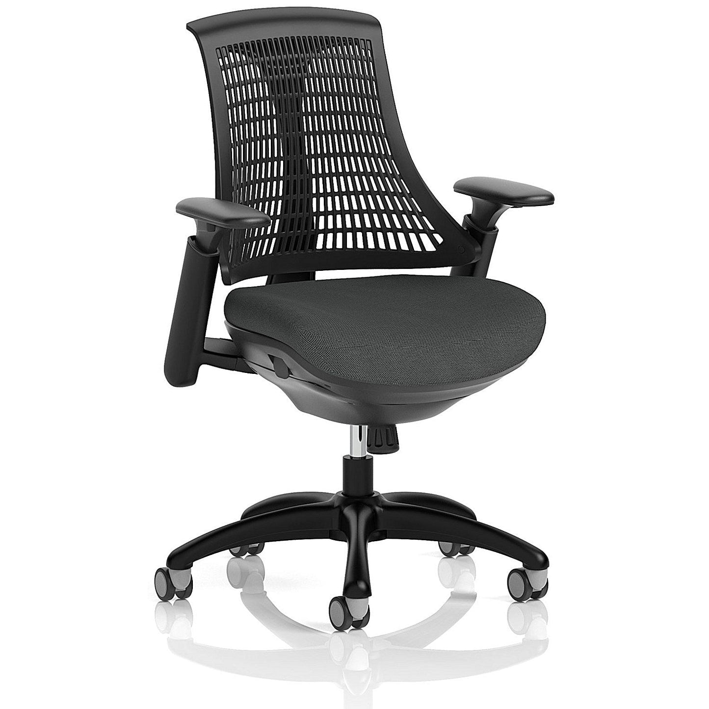 Flex Task Black Frame Black Back Operator Chair, Height Adjustable Arms, Quest Mussel Easy2Order : KCUP3768