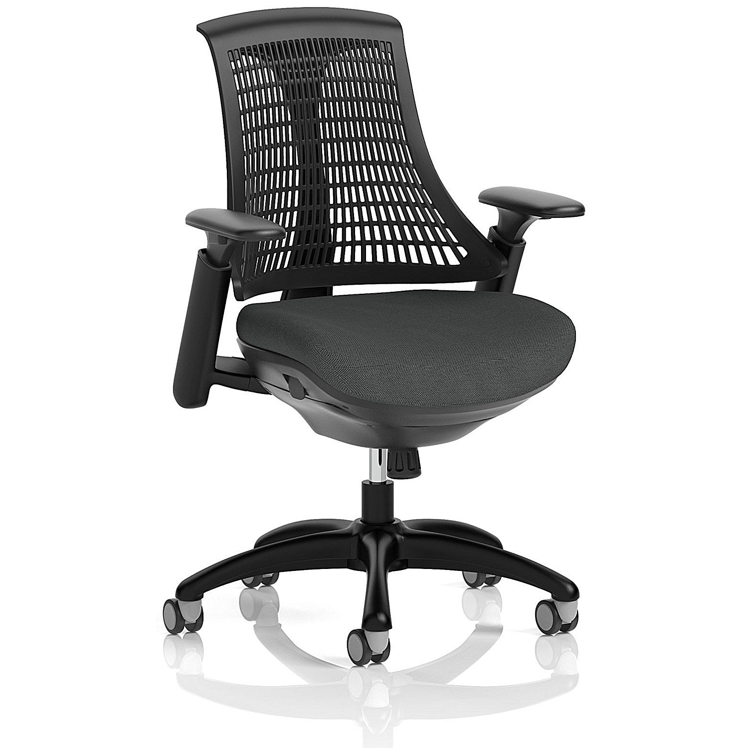 Flex Task Black Frame Black Back Operator Chair, Height Adjustable Arms, Quest Mussel Easy2Order : KCUP3768