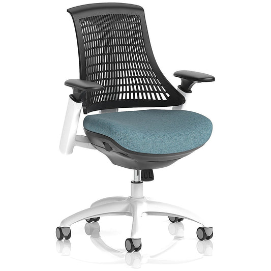 Flex Task White Frame Black Back Operator Chair, Height Adjustable Arms, Rivet Quench Easy2Order : KCUP3787