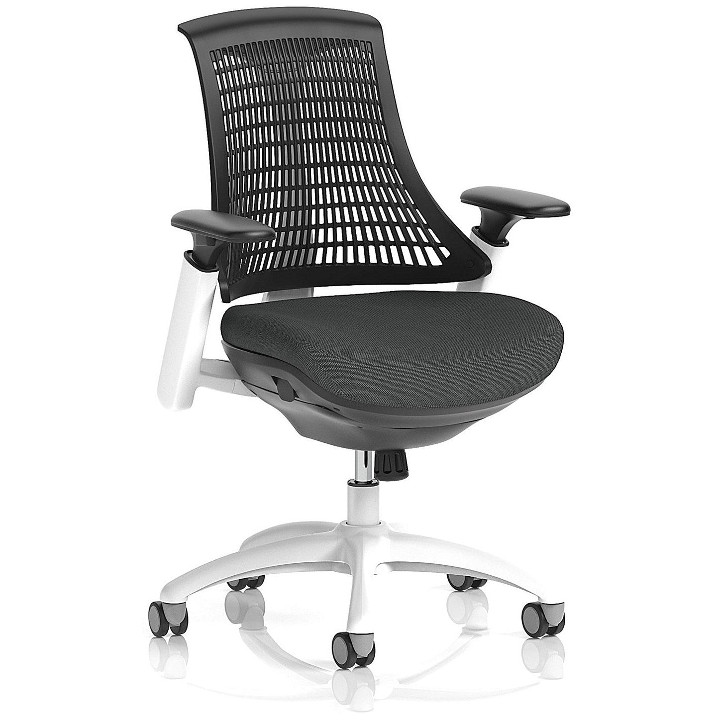 Flex Task White Frame Black Back Operator Chair, Height Adjustable Arms, Quest Mussel Easy2Order : KCUP3792