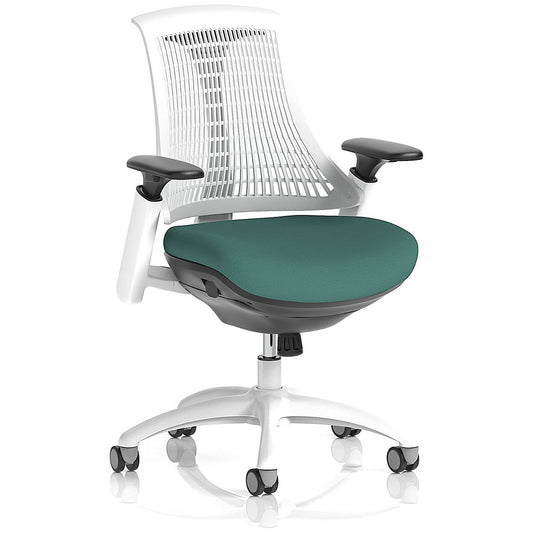 Flex Task White Frame White Back Operator Chair, Height Adjustable Arms, Quest Kelp Easy2Order : KCUP3802