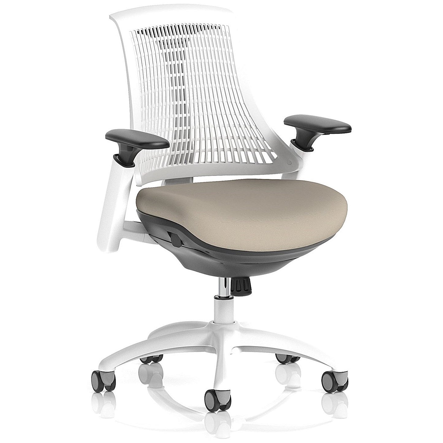 Flex Task White Frame White Back Operator Chair, Height Adjustable Arms, Quest Salt Easy2Order : KCUP3805