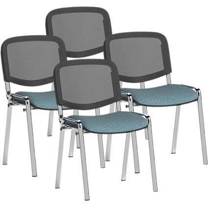 ISO Chrome Frame Mesh Back Stacking Chair, Rivet Quench, Pack of 4