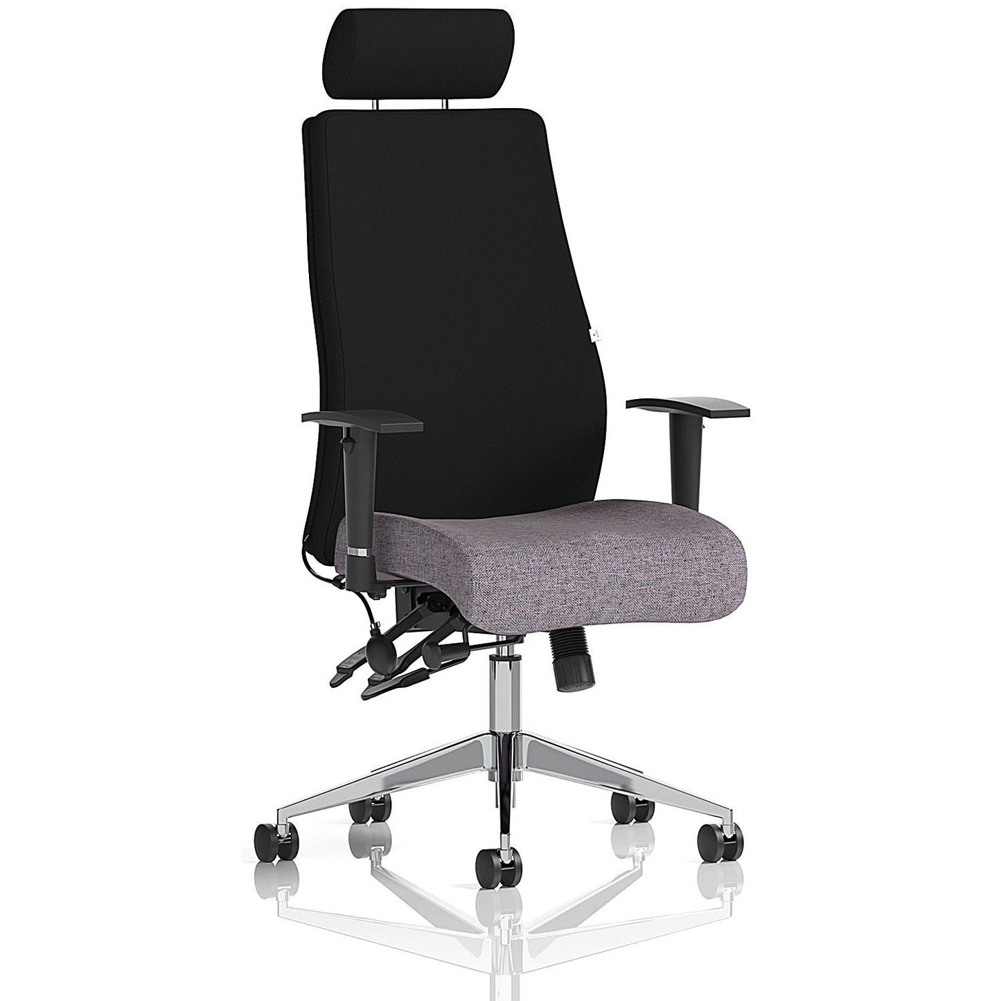 Onyx Ergo Black Back Posture Chair With Headrest, Height Adjustable Arms, Rivet Fuse Easy2Order : KCUP4038