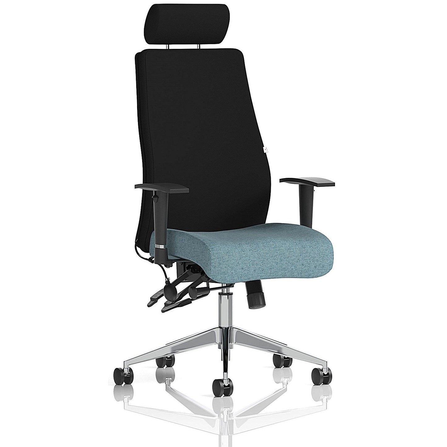 Onyx Ergo Black Back Posture Chair With Headrest, Height Adjustable Arms, Rivet Quench Easy2Order : KCUP4039