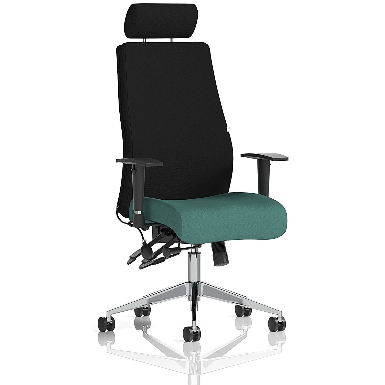 Onyx Ergo Black Back Posture Chair With Headrest, Height Adjustable Arms, Quest Kelp Easy2Order : KCUP4042