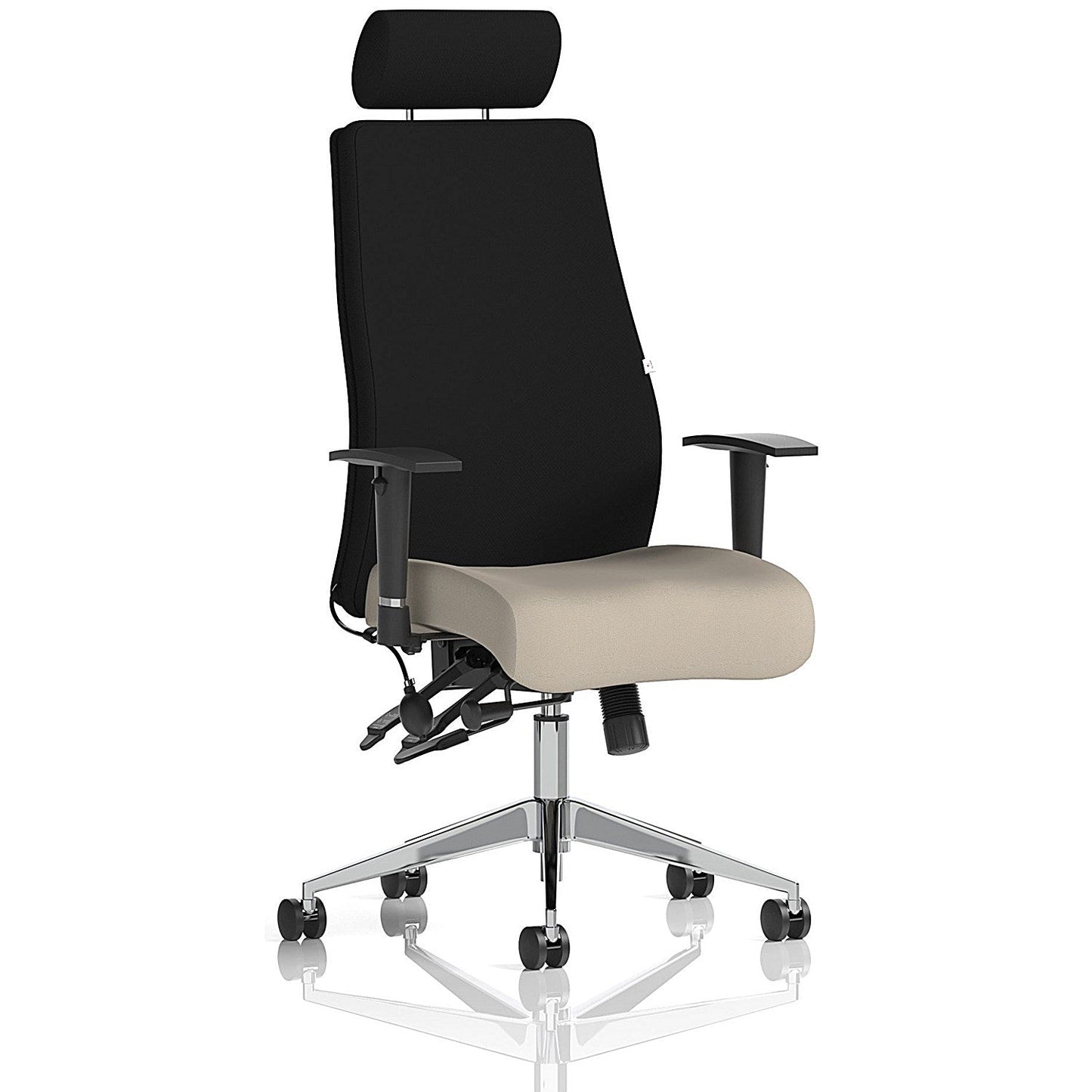 Onyx Ergo Black Back Posture Chair With Headrest, Height Adjustable Arms, Quest Salt Easy2Order : KCUP4045