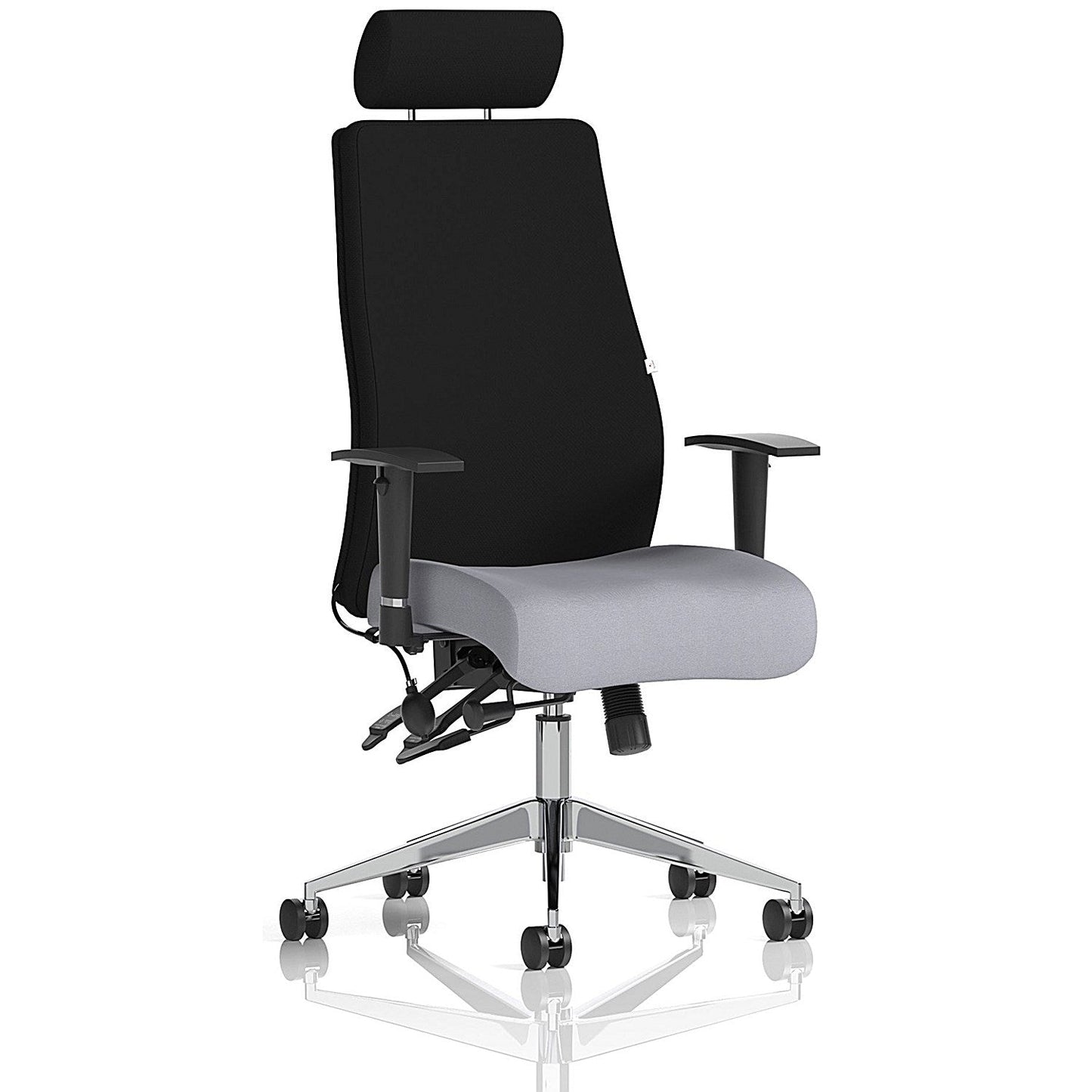Onyx Ergo Black Back Posture Chair With Headrest, Height Adjustable Arms, Quest Shell Easy2Order : KCUP4046