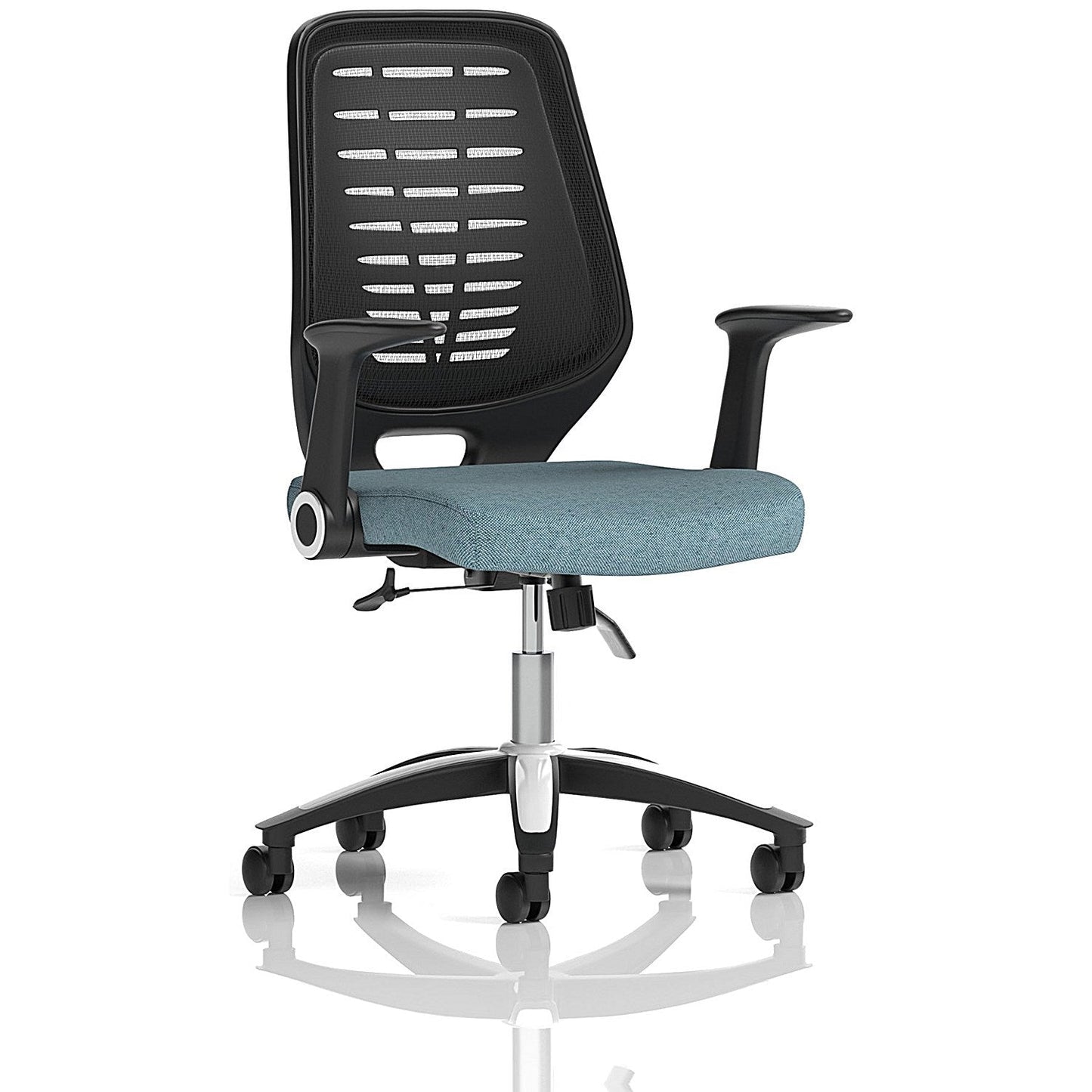 Relay Black Mesh Back Task Operator Chair, Folding Arms, Rivet Quench Easy2Order : KCUP4183