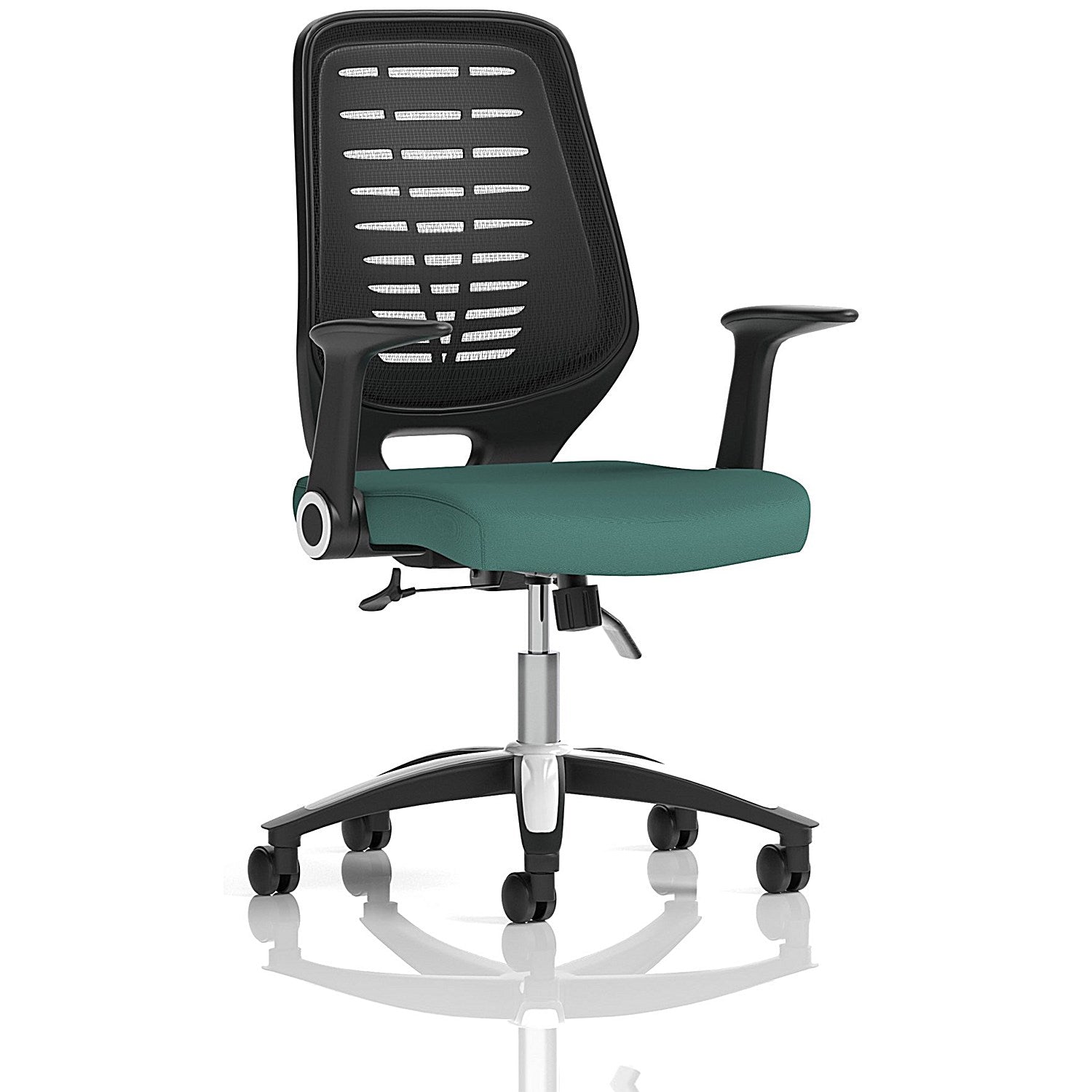 Relay Black Mesh Back Task Operator Chair, Folding Arms, Quest Kelp Easy2Order : KCUP4186