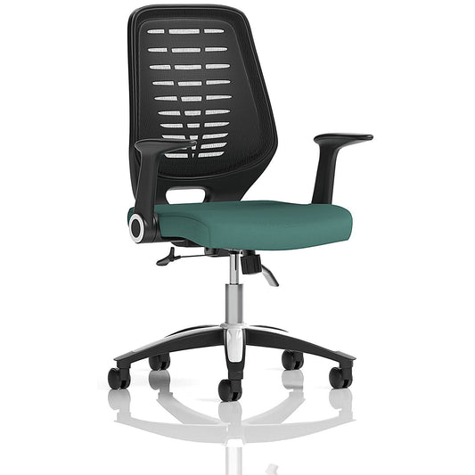 Relay Black Mesh Back Task Operator Chair, Folding Arms, Quest Kelp Easy2Order : KCUP4186