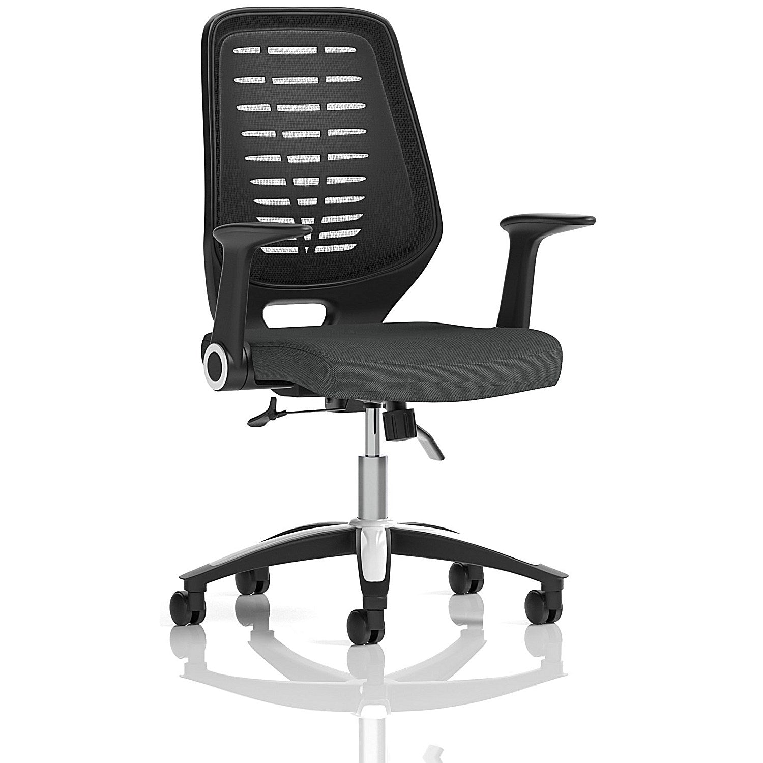 Relay Black Mesh Back Task Operator Chair, Folding Arms, Quest Mussel Easy2Order : KCUP4188