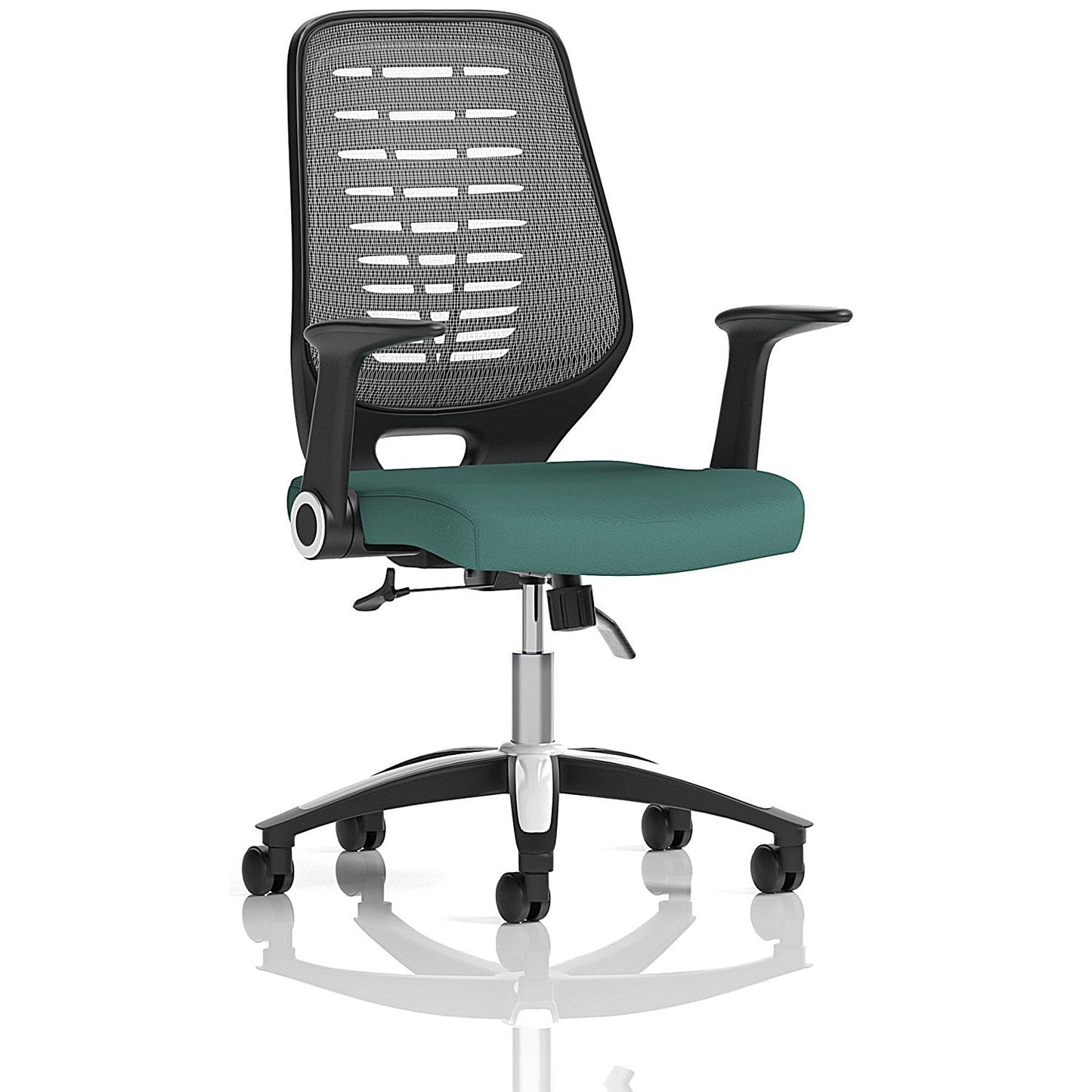 Relay Silver Mesh Back Task Operator Chair, Folding Arms, Quest Kelp Easy2Order : KCUP4210