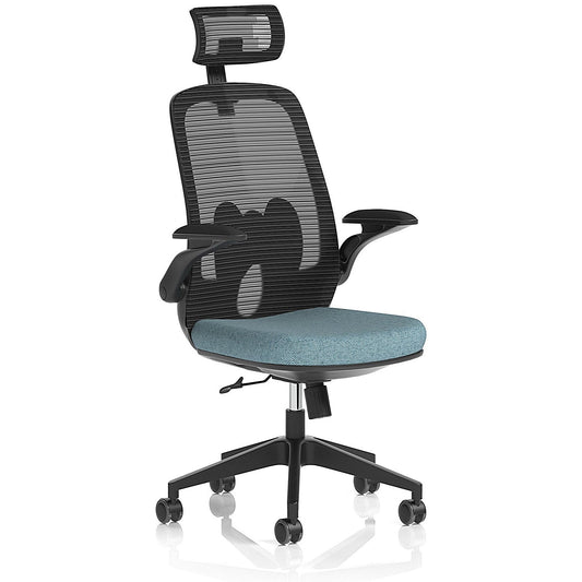 Sigma Executive Mesh Back Chair With Headrest, Folding Arms, Rivet Quench Easy2Order : KCUP4231