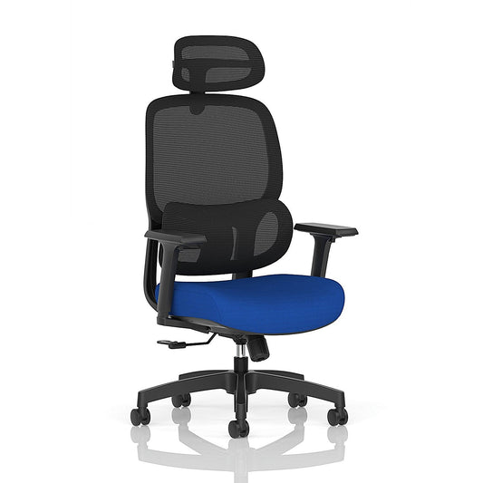 Rowan Mesh Back Chair With Headrest, Height Adjustable Arms, Stevia Blue Easy2Order : KCUP4566