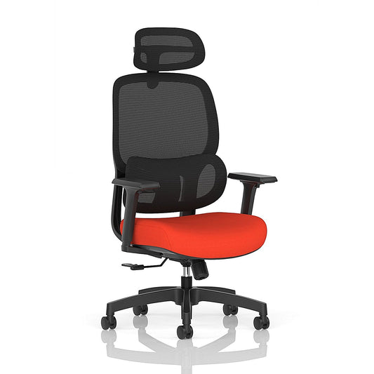 Rowan Mesh Back Chair With Headrest, Height Adjustable Arms, Tabasco Orange Easy2Order : KCUP4567