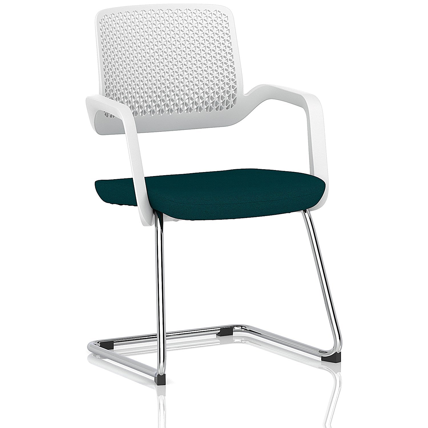 Cosmo Cantilever Chair White Frame Bespoke Colour Seat Maringa Teal Easy2Order : KCUP4627