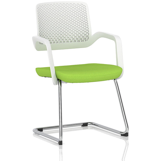 Cosmo Cantilever Chair White Frame Bespoke Colour Seat Myrrh Green Easy2Order : KCUP4628