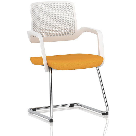 Cosmo Cantilever Chair White Frame Bespoke Colour Seat Senna Yellow Easy2Order : KCUP4629