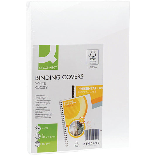 Q-Connect Binding Comb Covers, 250gsm, White, A4, Pack of 100