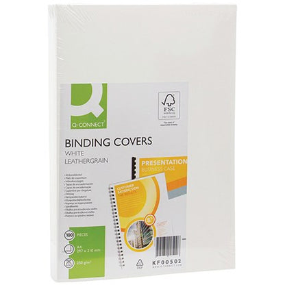 Q-Connect Binding Comb Covers, Leathergrain, White, A4, Pack of 100