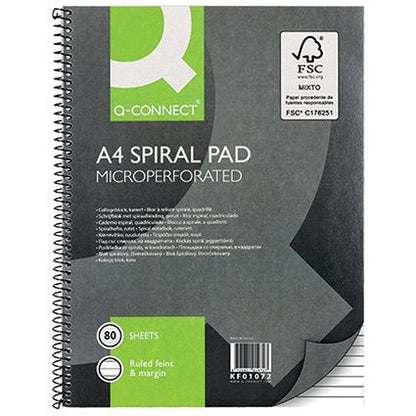 Q-Connect Wirebound Pad, A4, Ruled Feint & Perforated, 160 Pages, Grey, Pack of 5