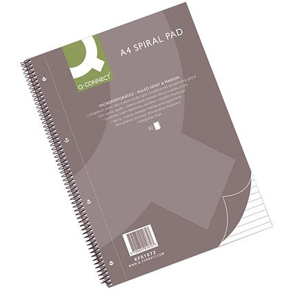 Q-Connect Wirebound Pad, A4, Ruled Feint & Perforated, 160 Pages, Grey, Pack of 5