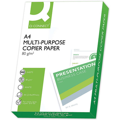 Q-Connect A4 Paper, White, 80gsm, Box (5 x 500 Sheets)