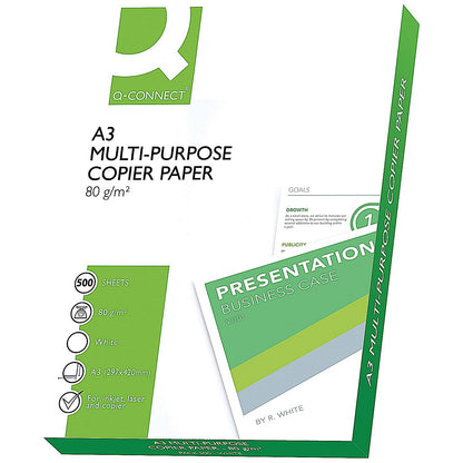 Q-Connect A3 Copier Paper, White, 80gsm, Box (5 x 500 Sheets)