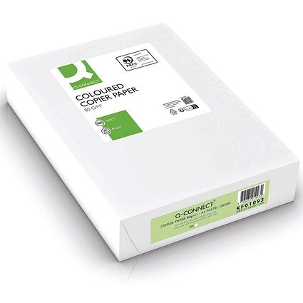 Q-Connect A4 Coloured Paper, Pastel Green, 80gsm, Ream (500 Sheets)