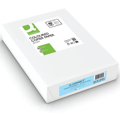 Q-Connect A4 Coloured Paper, Pastel Blue, 80gsm, Ream (500 Sheets)
