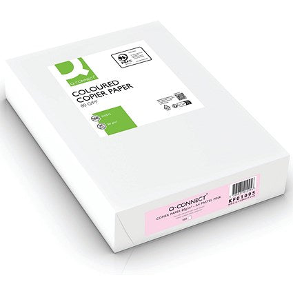 Q-Connect A4 Coloured Paper, Pastel Pink, 80gsm, Ream (500 Sheets)