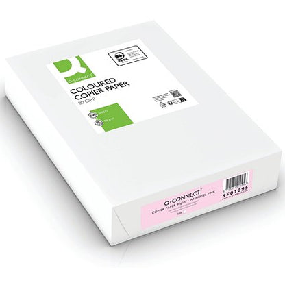 Q-Connect A4 Coloured Paper, Pastel Pink, 80gsm, Ream (500 Sheets)