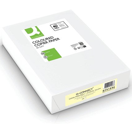 Q-Connect A4 Coloured Paper, Pastel Yellow, 80gsm, Ream (500 Sheets)