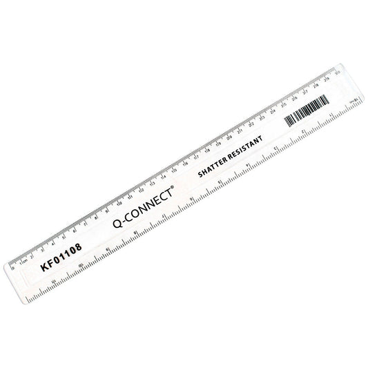 Q-Connect Shatter Resistant Ruler 30cm Clear (Pack of 10) Easy2Order : KF01108Q